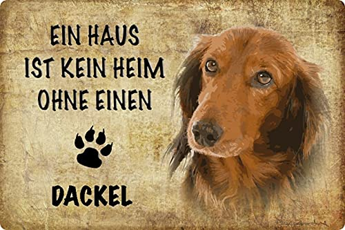 Blechschild 20x30cm gewölbt Ein Haus ist kein Heim ohne einen Dackel Hund Deko Geschenk Schild
