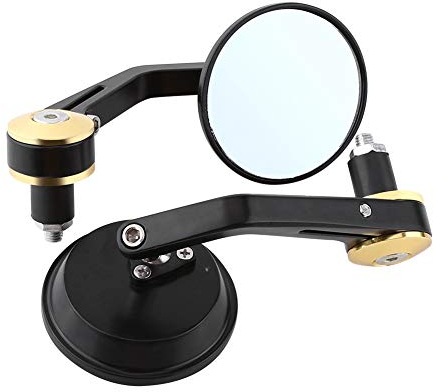 Motorrad Lenkerspiegel, Fydun 1 Paar Universelle Runde Lenkerenden Rückspiegel Verstellbar Seitenspiegel für die Meisten Motorräder, Scooter, mit 7/8 -Standardgriff (Goldener Stecker)