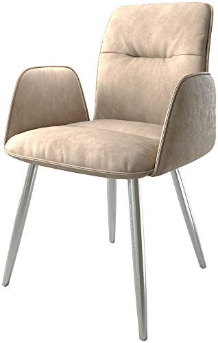 DELIFE Polsterstuhl Vinja-Flex 4-Fuß konisch Edelstahl Mikrofaser Beige Vintage