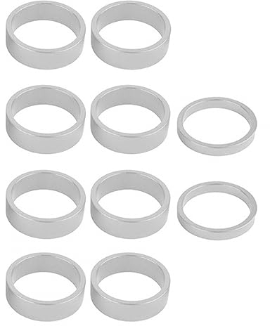 MiOYOOW 10Pcs Bike Handlebar Stem Spacers, Bicycle Headset Spacers 1 1/8-Inch 28.6mm Aluminium Alloy Bicycle Stem Spacer Kit 2 x 5mm, 8 x 10mm