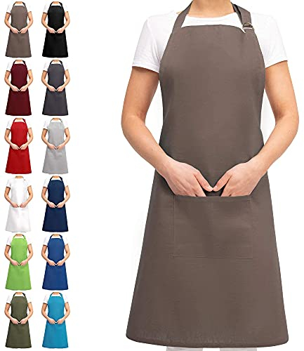 EllaTex Damen/Herren/UNISEX Schürze Kochschürze Kellnerschürze Bistroschürze Küchenschürze Grillschürze Latzschürze 100% Baumwolle, Farbe: Cappuccino