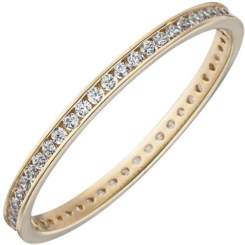 Schmaler Memory Ring aus 333 Gold Gelbgold mit Zirkonia rundum zeitlos Damen, Ringgröße:Innenumfang 50mm ~ Ø15.9mm