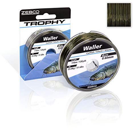 Zebco Qualitäts Trophy Wels monofile Angelschnur Angel Zubehör Welsschnur, Camou-dunkel, 0,65mm/ 26,9Kg