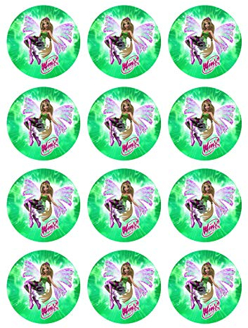 12 Muffinaufleger ca. 6 cm zum selbst ausschneiden, Cupcakes Muffinsbild Geburtstag Motiv: Winx Feen Elfen, Fondant 0539x