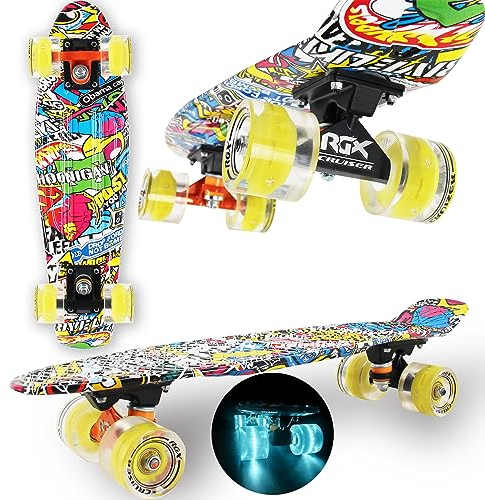 WeLLIFE Skateboard Mini Cruiser Serie RGX Skate 22 56cm per Bambini Ragazzi Adulti, Skateboard con Ruote Luminose PU 78A Cruiser con Luci Multicolore Flash LED Cuscinetti ABEC-7