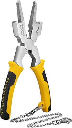 Strong Hand Tools, Deluxe MIG Welding Pliers, Slag Hammer, Flat Face Hammer, Scraper, Fine & Coarse Files, Side Pull V-Notch, Retention Chain, Ergonomic Grip, Heat Treated, 8 Inch, PM25