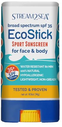 STREAM 2 SEA EcoStick SPF 35 Mineral Sunscreen Stick | Sweat & Water Resistant Sunblock | USDA Approved Biodegradable & Reef Safe Sunscreen Protection(EcoStick Sport) | Broad Spectrum UVA UVB | Sweat & Water Resistant Sunscreen Stick | Paraben Free | Sport Formula | 0.5 oz
