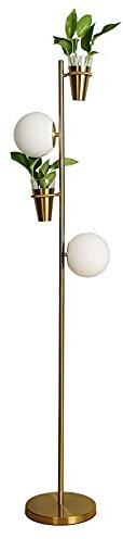 2 Light Floor Lamp Modern, 2 Way Lamp with E27 White Glass Shades, 2 Metal Plant Pots Tall Lamp Stand for Living Room, Bed Room, Office 154cm, Gold