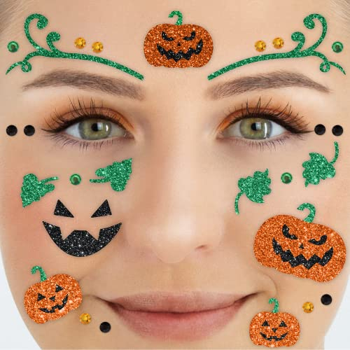 Party Factory Face Tattoo Kürbis, temporäres Glitter Gesichtstattoo für Motto Party, Halloween & Karneval, Kinder & Erwachsene