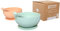Lot de 2 bols à ventouse et cuillères en silicone assortis en vert clair et pêche, sans BPA, passent au lave-vaisselle, au micro-ondes et au congélateur