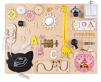 3toysm MIA Sensorische Aktivitätstafel Montessori Busy Board aus Naturholz, Tiere, 50 cm