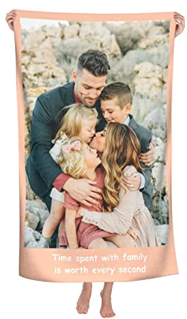 Naispanda Personalisiertes Strandtuch mit Foto, Personalisiertes Badetuch mit Foto und Text, Anpassbares Schnell Trocknendes Mikrofaser-Badetuch, Personalisiertes Handtuch - 130 * 80 cm