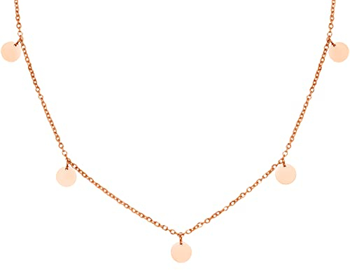 Nuoli® Kette mit Plättchen (40 + 5cm verstellbar) Coin Kette Rosegold für Damen mit kleinen Plättchen, aus Edelstahl mit Geschenkverpackung