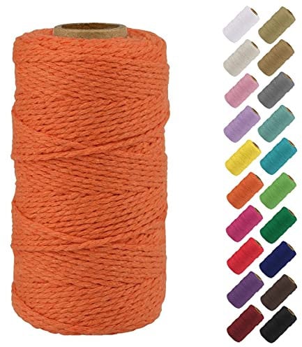 Binwat Natural Macrame Cotton Cord Twine String Cord Colored Cotton Rope Macrame Yarn Craft Cord for DIY Crafts Knitting Plant Hangers Christmas Wedding Decor (Orange, 2mmx100m)