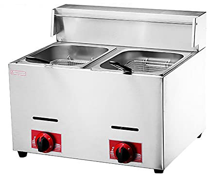XUETAO Friteuse à gaz 8L/8L + 8L Friteuse Profonde GPL, comptoir en Acier Inoxydable, avec Panier et Couvercle, Cuisine Domestique Commerciale