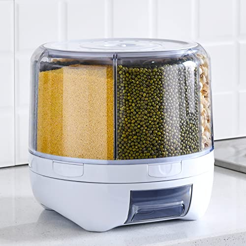 XIYAO Dispensador de granos de cereales de 20 libras Dispensador de alimentos de arroz giratorio de 360° 6 rejillas Contenedor de arroz giratorio Frijoles Contenedores de cereales Almacenamiento con