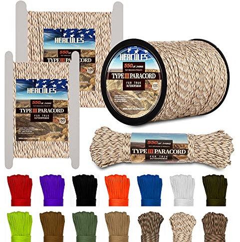 HERCULES Typ III Paracord 550 Paracord Seil Fallschirmschnur, 100' Camo Paracord für Survival Paracord, Survival Cord