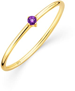 OROVI Damen Goldschmuck, Verlobungsring mit Amethyst, Gold Ring mit Solitaire Edelstein violett Geburtsstein, 9 Karat (375) Gelbgold
