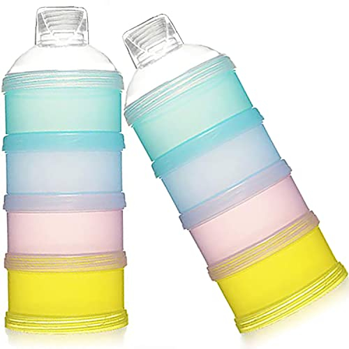 2 unidad Dosificador de Leche en Polvo y Cereales Cajas Bocadillos Contenedor Portátil Apilable 4 Compartimentos Caja Comida para Bebés para Viajes al Aire Libre/Enfermería Nocturna