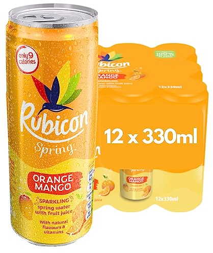 Rubicon Spring 12 Pack Orange Mango, Sparkling Spring Water with Real Fruit Juice & Natural Flavours, Only 9 Calories - 12 x 330ml Multipack Cans