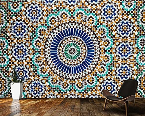 Papier Peint Marocain Carrelage En Céramique Fond Vintage Abstrait Papier Peint Salon Tv Chambre Cuisine Salle Murale Papier Peint 3D Salle de séjour Chambre à coucher séjour Mural enfant-150cm×105cm