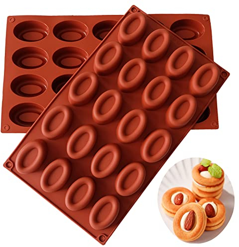 Bustlwor 2 Stück Mini Gugelhupfformen, Silikonbackform, Silikon Gugelhupf Kuchenform Klein, für Diy Backen Muffins Cupcakes Brownies Kuchen Pudding (Braun, 20 Löcher)