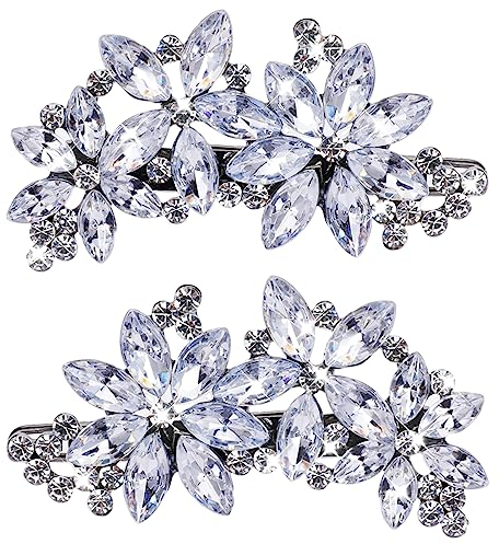 2 Stück Haarschmuck Hochzeit, Strass Haarspangen, Haarnadeln Strass, Blume Hochzeit Kopfbedeckung, Silber Haarklammer Hochzeit, Ausgefallene Braut Brautjungfer Haarschmuck für Frauen und Mädchen