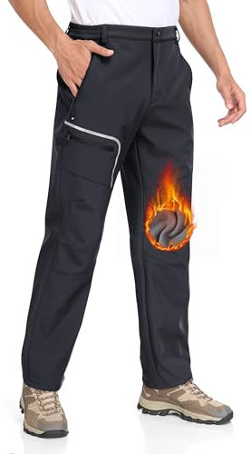 MoFiz Herren Wanderhose Warm Gefüttert Outdoorhose Wasserdicht Skihose Softshellhose Winddicht Arbeitshose für Winter B- Dunkelgrau EU L