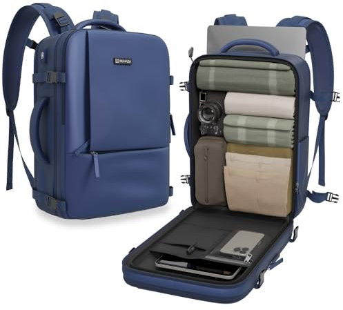 NUMADA-Mochila Viaje Cabina Avión 40x20x25cm (20L) con Varios Bolsillos y Compartimento para Portátil 15. Mochila Ryanair con Asas Acolchadas, Cintas de Apriete, Zapatero y Zona para Líquidos|Azul