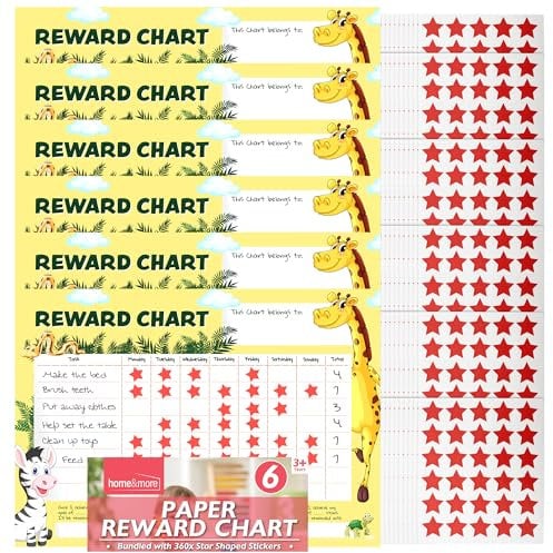 SOL 6pk Paper Reward Charts - Behaviour and Potty Training Charts with 360pcs Star Stickers - Toilet Training and Kids Reward Chart for Positive Reinforcement