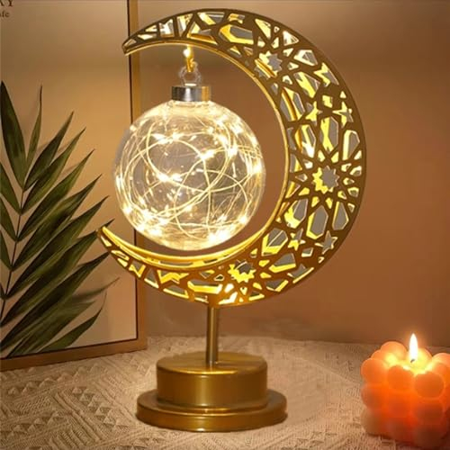 HFHungkeong LED Mondlampe 3D Nachtlicht Galaxie Lampe für Erwachsene Kinder, Geburtstagsgeschenke Eisen, Batteriebetrieben Kleine Nachttischlampe hängende Mondlampe Halbmondlicht Erinnerungsgeschenk