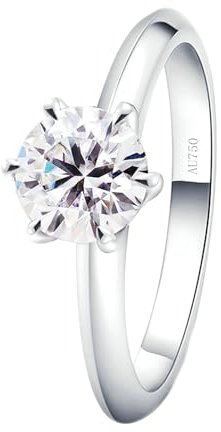 Stfery Eheringe Weissgold 585 Ring für Frauen Rund Moissanit Ehering Damen