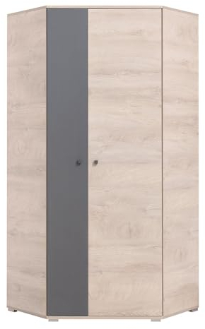 Lomadox Jugendzimmer Kinderzimmer Schrank Eckkleiderschrank 90cm in Eiche mit anthrazit