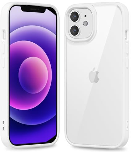 oakxco Thin Slim Clear case for iPhone 12 Mini, Transparent Hybrid Hard Shell Plastic & Soft Silicone Rubber Bumper, Non-Yellow Acrylic Protective Lightweight Cover for Women, White