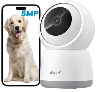 ieGeek 5MP Überwachungskamera Innen,Katzen Hunde Kamera,2.4G/5GHz WLAN Kamera,Babyphone mit Kamera,15M Nachtsicht,Bewegungserkennung,Auto Tracking,One Touch Patrol,2-Wege-Audio,Alexa