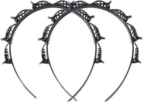 Lot De 2 Serre-têtes Avec Pinces À Double Frange, Pinces À Cheveux, Bandeau En Épingle À Cheveux, Pince À Frange Tressée Professionnelle Avec Dents, Convient Pour Les Femmes, Les Filles