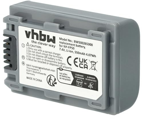 vhbw 1 x Battery Replacement for Sony NP-FP50, NP-FP30, NP-FP60, NP-FP51, NP-FP71, NP-FP70 for Video Camera Camcorder (600 mAh, 7.2 V, Li-ion)