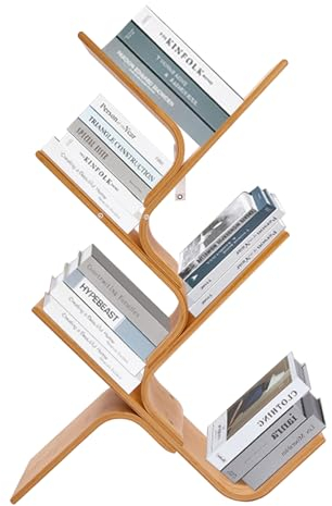 kangten 5-stöckiges Boden-Bambus-Baum-Bücherregal, 63 * 20 * 91cm, Modernes Bambus Regal für Wohnzimmer, Schlafzimmer, Flur, Stehregal für Bücher, CDs, DVDs, Dekoration