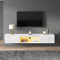 BTM Meuble TV Blanc et Bois avec LED, Meuble TV Suspendu avec 2 Cabinets et 1 Compartiment, Banc TV 160 de Longueur pour Salon, 160x31x22cm, Blanc