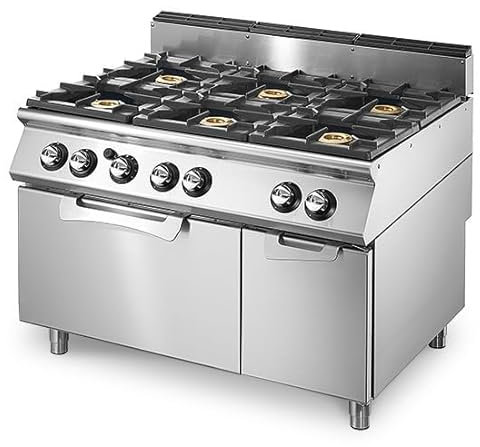 Cuisinière gaz sur four gaz statique GN 2/1 et armoire fermée, 6 brûleurs- Virtus - VS70120CFG