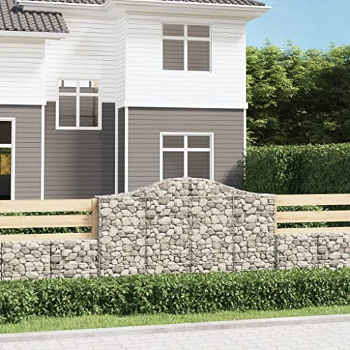 Hovothy Gabion avec arche haute, panier en pierre, mur de pierre, mur de pierre, mur de plantes, panier gabion, panier à gabion, argenté, 200 x 30 x 140 cm, fer galvanisé