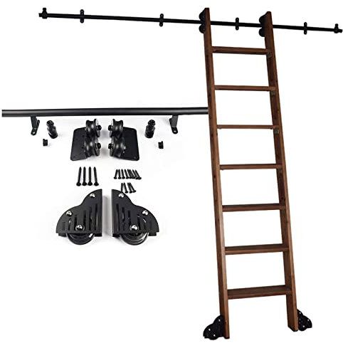 Kit di ferramenta per libreria, scala scorrevole, 2 m, binario rotondo con ruote a rullo, sistema mobile (scala non inclusa)