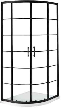 MILANO Black Grid Quadrant Shower Enclosure White Tray 900 x 900mm | Toughened Glass Panels. Aluminium Profile. Contemporary Style. Framed Design. Corner Installation. White Tray & Waste.