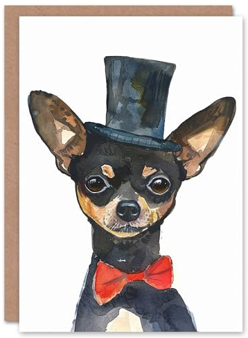 Artery8 Top Hat Bow Tie Chihuahua Dog Lover Watercolour Blank For Him Or Her Art Birthday Card