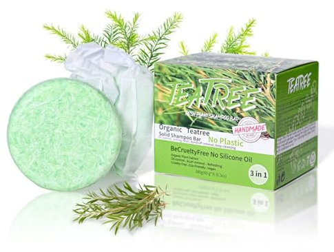 3 Pack Natural Tea Tree Shampoo Bar for Hair Growth, Moisturizing Hair Shampoo Soap for Damaged Frizzy Hair, Nourish Dry Itchy Scalp, Strengthening Solid Shampoo Bar for Men Women