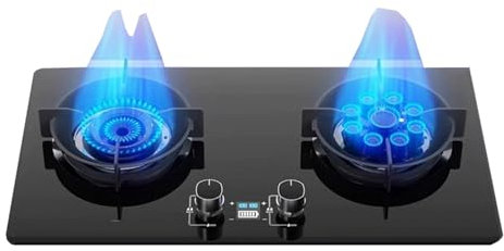 Gas Stove 2 Burners 4.5KW, 180 Minutes Timer (Two-Sided Independent), Accidental Flameout Protection Device, Suitable For Home Yard Camping(LPG)
