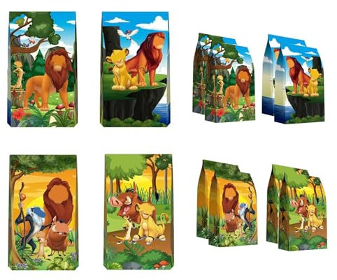Löwen King Geschenktüten, 12 Stück Papiertüte Mit Der Löwen Aufdruck, Papiertüten Kindergeburtstag, Papier Geschenktüten, Zum Verpacken Von Geschenken, Kindergeburtstag, Party Süßigkeiten