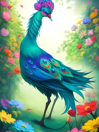 Malen Nach Zahlen Pfau Malen Nach Zahlen Erwachsene Kreativ Bastelset, Paint by Numbers Karikatur, DIY Handgemalt Ölgemälde Kit Mit Pinseln und Acrylfarbe, Ohne Rahmen, Geschenk für Wand Dekor 30X40CM