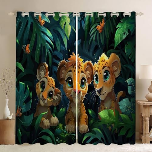 MLUNKQAIL Rideaux Occultant Monstera DéLicieuse Rideau Tigre Rideaux Anti Bruit, Rideau Thermique Isolant Anti Froid et Chaleur, Facile à Installer 2xL140xH225 cm