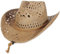 GEMVIE Straw Cowboy Cowgirl Hat for Men Women Summer Hollow Out Straw Cowboy Hats with Chin Strap, Khaki, 7-7 1/4